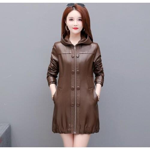 Plus Size 4XL Leather Coat Women New 2021 Leather Jacket Women Spring Long Slim Motorcycle Leather Clothing Female Jackets Black
