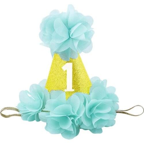 1pc Birthday Birthday Caps Flower Crown 1st Baby Shower Hat Princess Headband 1 Year Baby Birthday Party Decorations 9 Colors