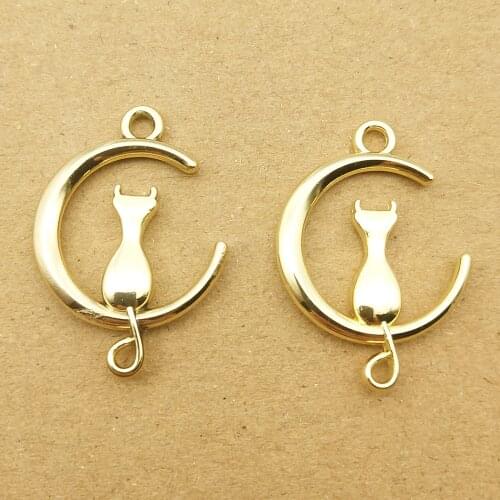 10pcs 20x26mm moon cat charm for jewelry making earring pendant bracelet necklace charm diy finding
