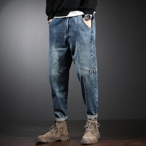 2021 Famous Fashion Designer Loose Jeans Men Straight Dark Blue Color Printed Mens Jeans Ripped Denim Pants