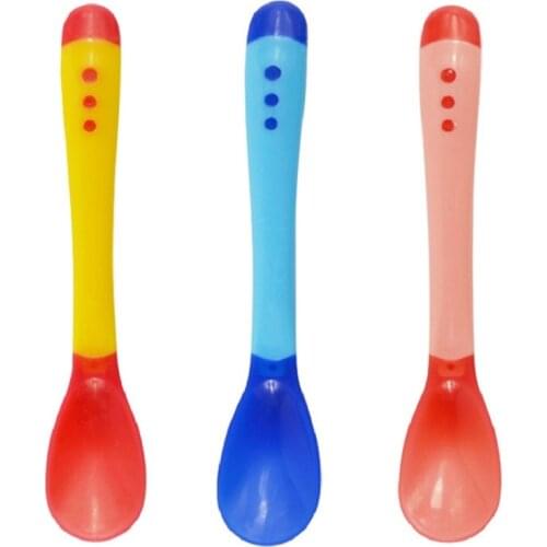 3pcs Silicon Baby Spoons Safety Temperature Sensing Baby Flatware Feeding Spoons Feeder Utensils Tableware For Kids Children