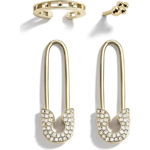 4pcs/set Wholesale Sparking Bling Unique Paperclip Safety Pin Star Full Micro Pave Cz Sparking Bling European Unique New Earring
