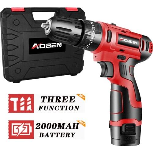 AOBEN 2000Mah Cordless Drill 12V Impact Screwdriver Home DIY Electric Mini Drill Wireless Powerful Screwdrivers 25+1 Torque
