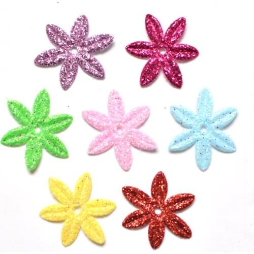 NEW 40Pcs Mixed Glitter Spring Flower Fabric Patches Felt Applique for Craft/Clothes DIY Scrapbooking K14