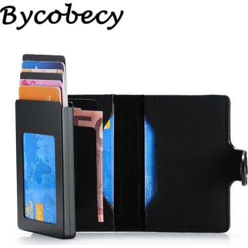 Bycobecy 2020 RFID Secure Cash And Cards Wallet Button Case Business Card Holder Tarjetero Hombre Cuero Travel Document Holder