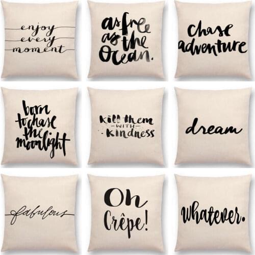 Black and White Style Decorative Letter Brave Confidence Hope Forceful Warm Words Beautiful Cushion Cover Sofa Throw Pillow Case