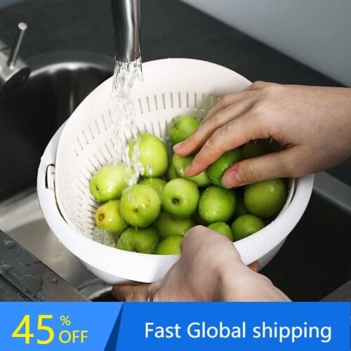 Home Kitchen Plastic Double-layer Vegetable Sink Fruit Basket Rotating Drain Basin Vegetable Drip Pot Kitchen Tools