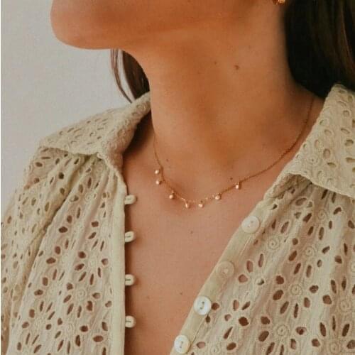 Elegant Freshwater Pearl Pendant Stainless Steel Necklace For Women Girls Popular Stacked Choker Necklaces Summer Accessories