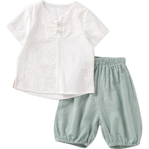 Cotton Linen Summer Boys Clothes Sets Childrens Clothing Fashion Boys Shirt Top+ Shorts Suits 2021 Kids Clothing