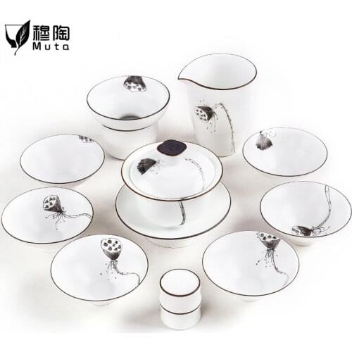Jianmei household Dehua white porcelain hand-painted Kung Fu tea set ceramic bowl complete set of tea set custom gift box