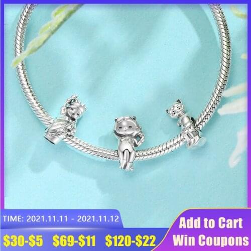 Cat Sculpture Artwork Beads Accessories for Jewelry 925 Sterling Silver Charms Fits Bracelet Supplies for DIY Necklace Bracelets