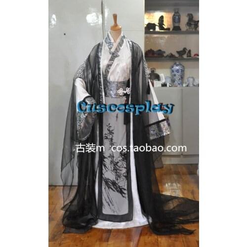 Anime Sha Po Lang Gu Yun Cosplay Costume Black White Bamboo Ink Print Costume Ancient Chinese Han Fu Costume For Men