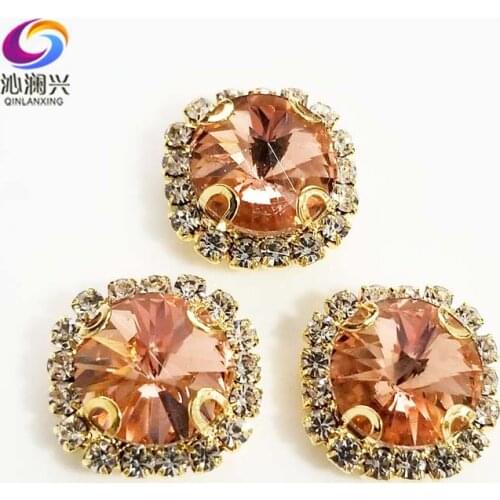 Water red Round shape top glass crystal rhinestones with hole,golden bottom sew on stone for Diy Clothing accessories