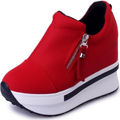 2021 new platform sneakers women shoes red casual shoes comfortable heels black canvas shoes women invisible wedge sneaker