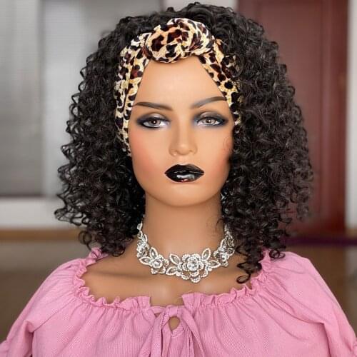 Umot Kinky Curly Headband Wigs Cosplay Synthetic Full Wig Color 1B Wrap Curly Wig For African Women