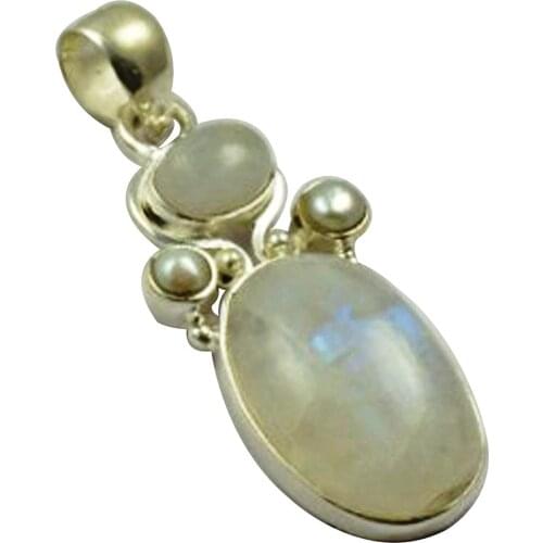 Lovegem Nature Ocean Jasper & Pearl Pendant 925 Sterling Silver, 44 mm, MHBAP4997