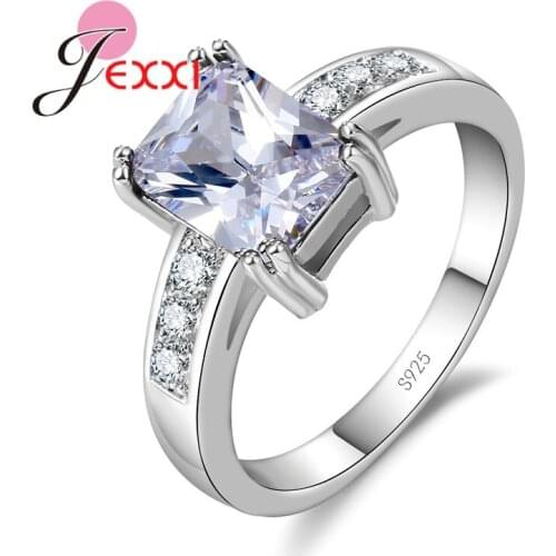 Princess Cut Fashion Square Cubic Zircon Crystal Rings 925 Sterling Silver Bridal Wedding Rings For Woman Top Quality