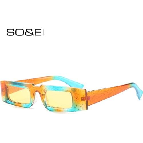 SO&EI Vintage Small Rectangle Sunglasses Women Fashion Colorful Eyewear Men Trending Champagne Sun Glasses Shades UV400