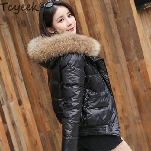 Tcyeek 2020 New Brand Clothes Natural Racoon Fur Duck Down Jacket Women Winter Short Coat Thick Warm Casaco Outwear Hiver 202011