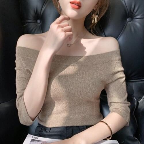 2021The New Spring summerO-neck bright silk Short sleeve sweater womens pullover sweater Slim bottoming shirt Female t-shirt