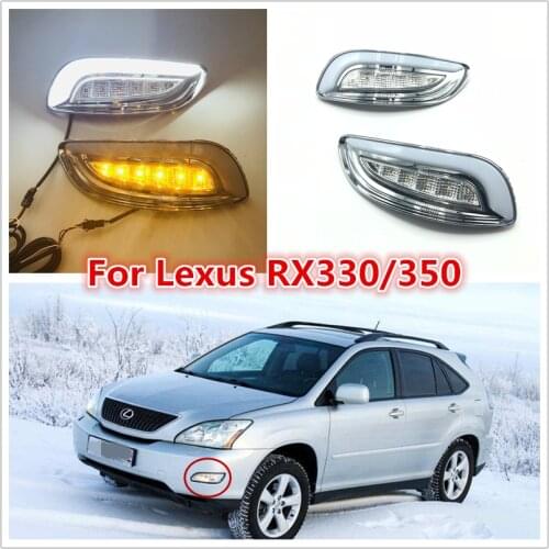 One sets LED DRL Fog lamp for Lexus RX330 RX350 2003 2004 2005 2006 2007 2008 2009 daylight headlight with signal waterproof