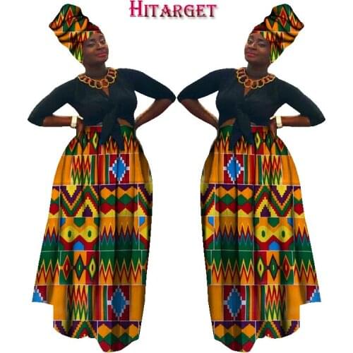 2020 Autumn Dashiki African High Waist Ball Grown Skirt Bazin Riche African Skirt+ Headscarf 2 Pieces Clothing Plus Size WY1270