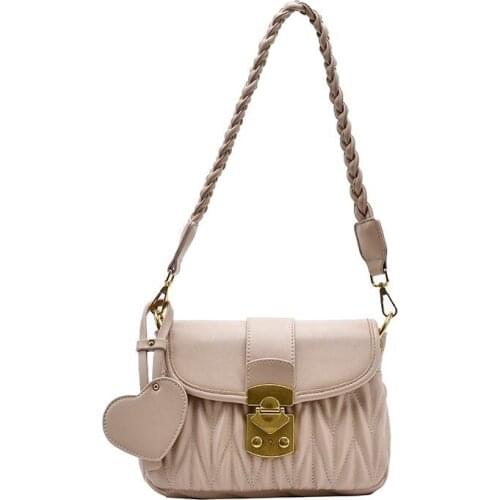 Hot Fashion Women Shoulder Bag Pleated Messenger bag PU Leather Love Ornaments Simple Crossbody Bags Handbags Casual Small Bag