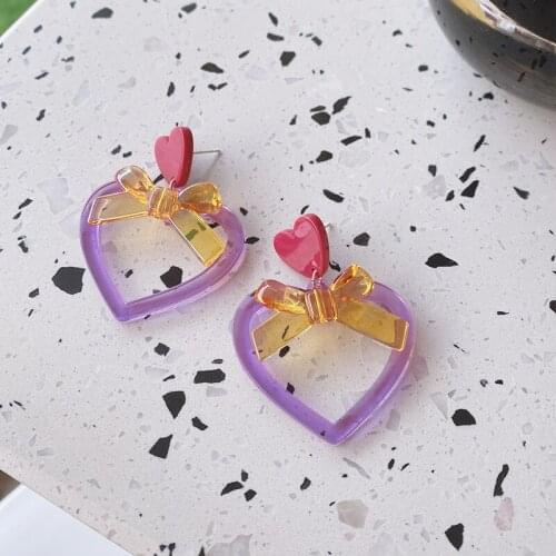 ZiccoWong Acrylic Transparent Heart Bow Ear Stud Jewelry For Women Sweet Summer Big Stud Earring 2021 Trendy Earring Party Gift