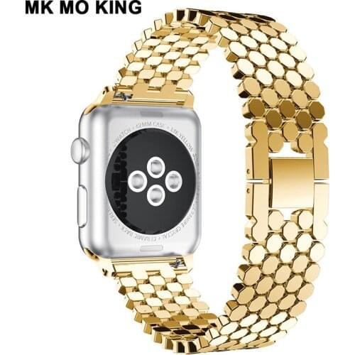 Fish Scale Honeycomb Stainless Steel Strap for Iphone Apple Role Men X Women Watch Band Iwatch 4 38 44mm Smart Bracelet