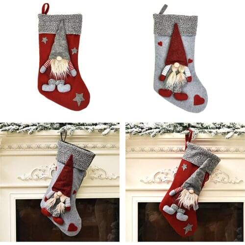 Christmas Stocking Bag New Year 2021 Plush Gifts Pocket Xmas Decor For Home Socks Christmas Tree Decorative DIY Supplies