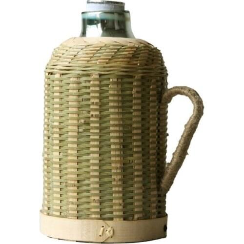 Handmade Bamboo Weaving Thermos Pot Bottle For Water With Cork Lid Cover And Handgrip Vacuum Flask Keep Warm Glass Inner Large