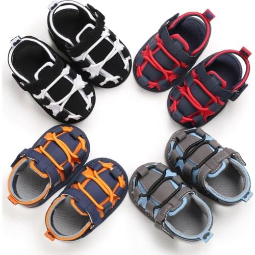 Stylish Baby Boys Sandals Summer Solid Color Toddler Slip-On Shoes Baby PU Leather Sandals 0-18 Months
