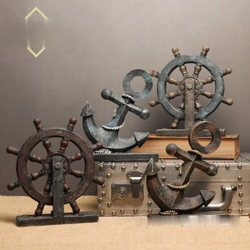 Nordic Jane European Creative Mediterranean Sea Anchor Rudder Retro Model Props Home Ornaments Decoration Craft Birthday Gift