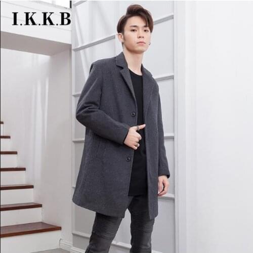 Student yuan Sufeng woolen coat mens Korean version Han Feng long style over the knee simple Europe and America winter 2021