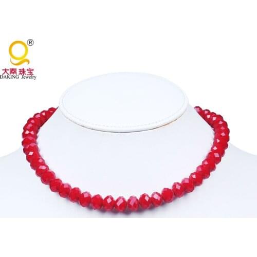 Traditional full crystal bead necklace a string necklace with clasp big red faceted crystal women choker necklace jewelry