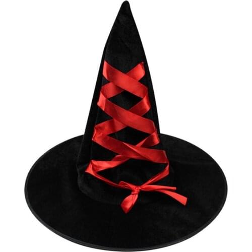 Adult Halloween Corduroy Witch Hats Top Hat with Ribbon Fancy Cosplay Design Reliable 1Pc Masquerade Dancing Parties caps