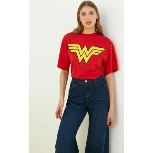 Crew Neck Wonder Woman Printed Short Sleeve 100% Cotton Spring / Summer Casual Style