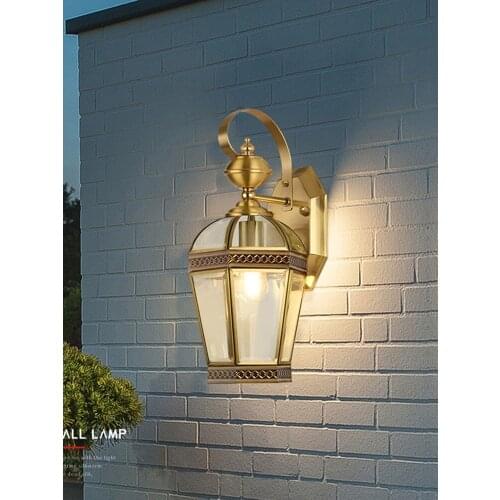 Vintage Full Copper glass shade Wall Lights garden outdoor lighting rural balcony Wall Lamp Waterproof Courtyard Lamp Arandela