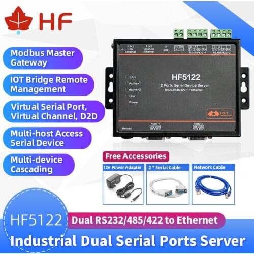 High Flying Serial Server HF5122 Industrial Serial To Ethernet eCos Serial 2 Port Transmission Converter Serial Server