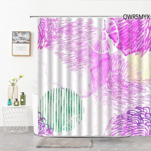 Purple Painted Pattern Shower Curtains Set Hook Hand Painted Art Bathroom Decor Curtain Home Background Wall Cloth Bath Supplies