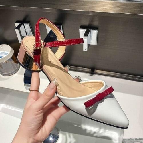 2021 Summer New Color Matching Bow Pointed Toe Fashion Sandals Fashion Simple Temperament Womens Shoes Zapatos