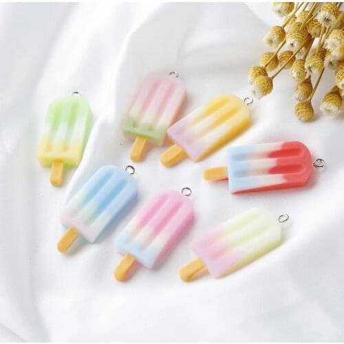 10pcs/14pcs/pack 3D Colorful Popsicle Ice-sucker Resin Charms Ice Cream Pendant for Jewelry Making Key Ring Decor Bulk 42*14MM