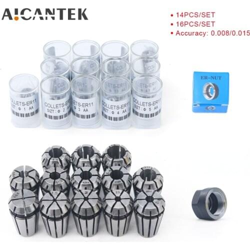 14Pcs/16Pcs 1mm-7mm 1/4 1/8 ER11 Spring Collet Chuck 0.015/0.008 With ER11A Nut For CNC Machining Center Lathe Mill Tool