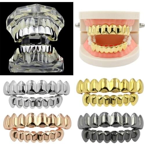 18K Plated Metal Mouth Custom Teeth 8 Top / Bottom Grills For JOKER RAPPER