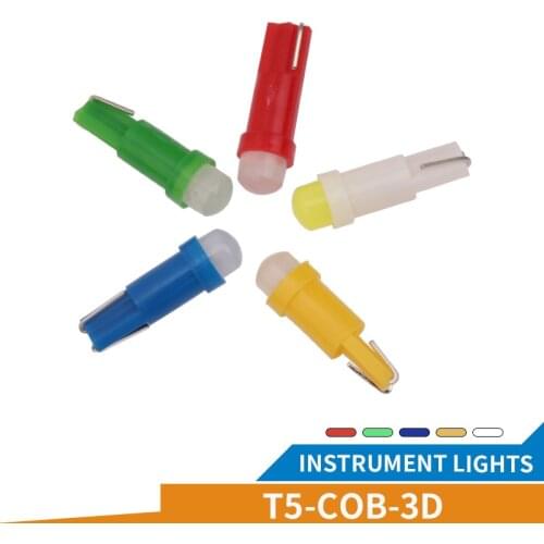 20PCS T5 COB LED Light 1 SMD Ceramic Dashboard Warning Indicator Light Instrument Auto Side Wedge Light White Red Yellow Blue