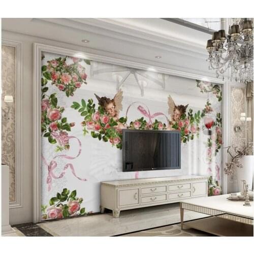 Custom photo 3d wallpaper European little angel cupid rose living room home decor 3d wall murals wallpaper for walls 3 d