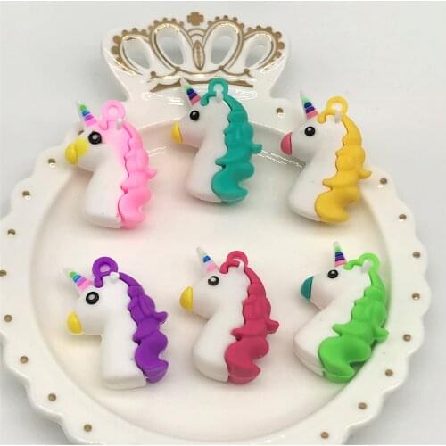 6pcs Slime Filler Charms Soft Rubber Unicorn Necklace Charms Very Cute Pendant Key Chain DIY Decoration