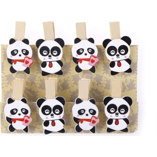 8 pcs /Pack Panda Wooden Paper Clip Bookmark For Album With Rope Message Stickers Stationery School Office Supply Decor