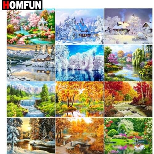 HOMFUN DIY Diamond Painting "Four seasons scenery" Full Drill Square Round Diamond Embroidery 5D Cross Stitch Decoration Home