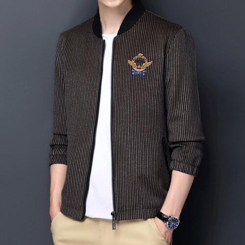 Demi-season Jackets 2021 Oversize Pinstripe Claret Autumn Outerwear Fashion Burgundy Mens Clothing Loose Huaband Baseball Jacket